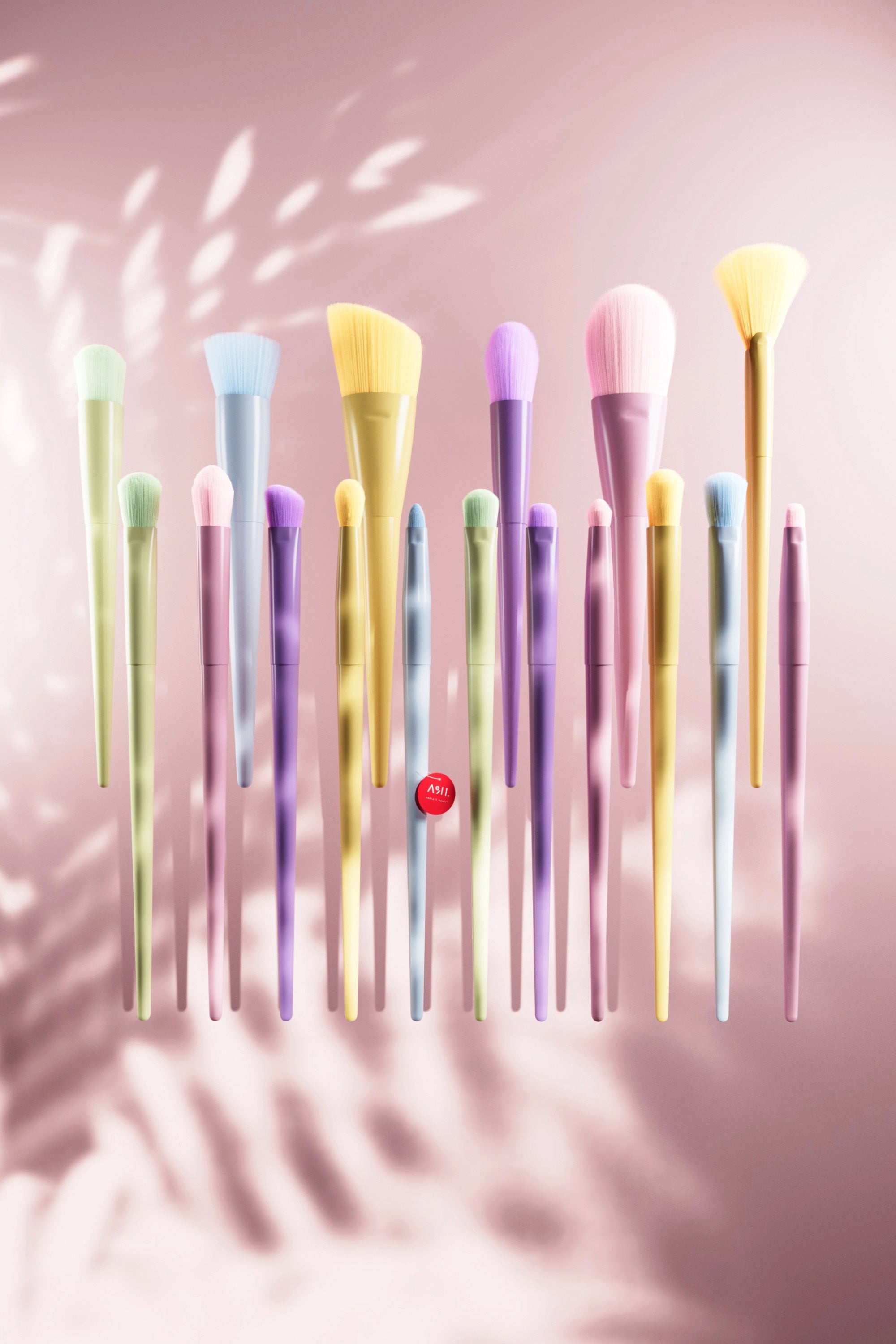 Juego de 17 brochas de maquillaje minimalistas y coloridas A&H
